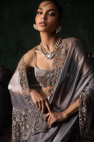 Gray oraan pant saree set