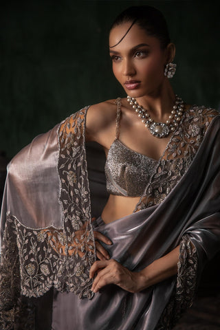 Gray oraan pant saree set