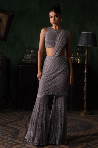 Purple oraan skirt sharara saree set