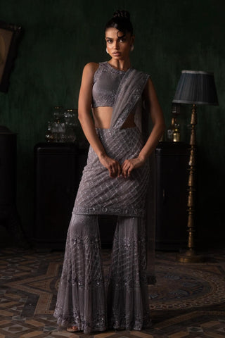 Purple oraan skirt sharara saree set