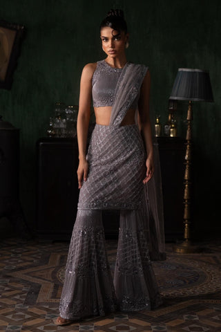 Purple oraan skirt sharara saree set