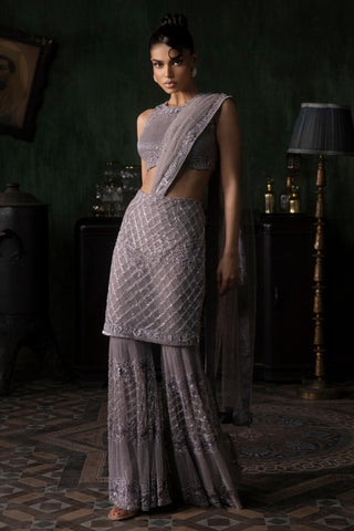 Purple oraan skirt sharara saree set