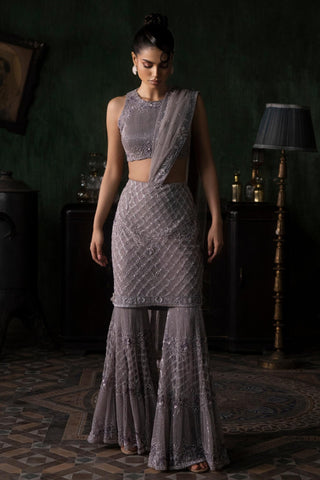 Purple oraan skirt sharara saree set