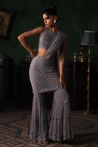 Purple oraan skirt sharara saree set