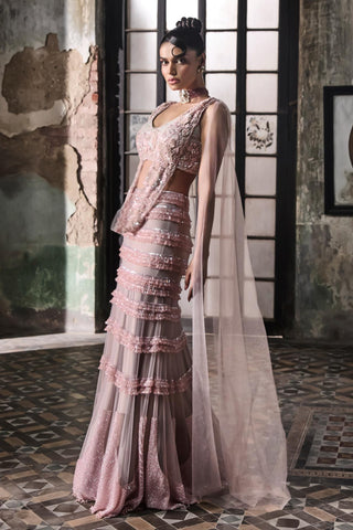 Pink oraan skirt with draped blouse