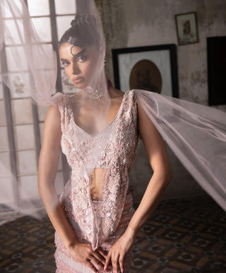 Pink oraan skirt with draped blouse