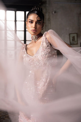 Pink oraan skirt with draped blouse