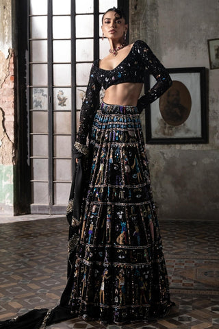 Black oraan lehenga set