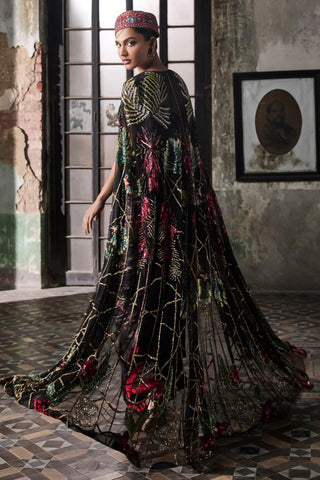 Black oraan foil pre-stitched drape saree