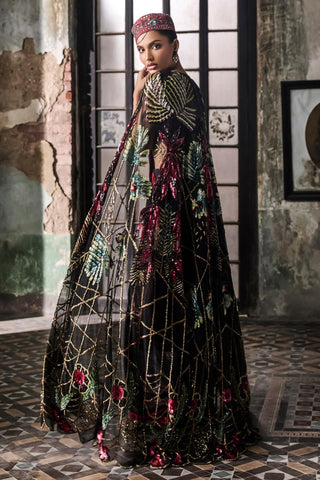 Black oraan foil pre-stitched drape saree