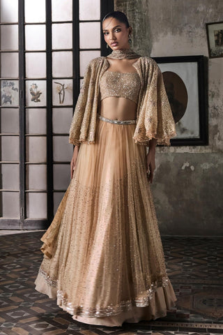 Peach oraan lehenga set with cape