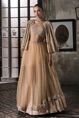 Peach oraan lehenga set with cape