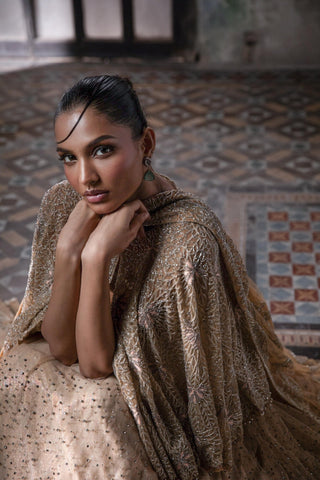 Peach oraan lehenga set with cape