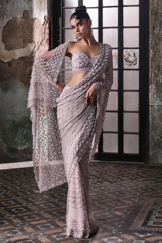 Purple oraan 3D petal saree set