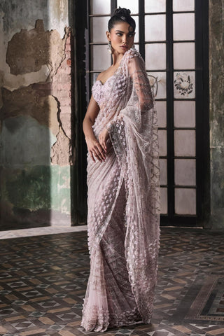 Purple oraan 3D petal saree set