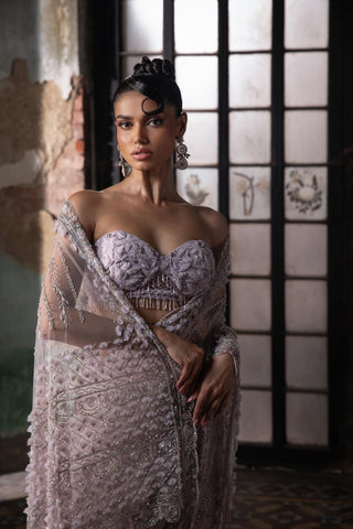 Purple oraan 3D petal saree set