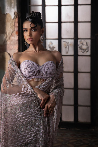 Purple oraan 3D petal saree set