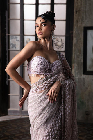 Purple oraan 3D petal saree set