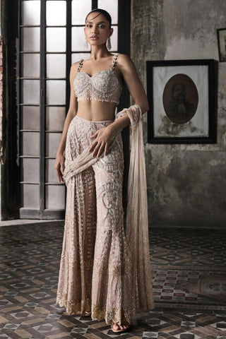 Pink oraan sharara saree with cape and blouse