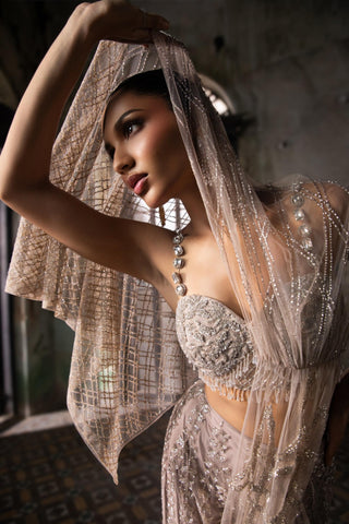 Pink oraan sharara saree with cape and blouse