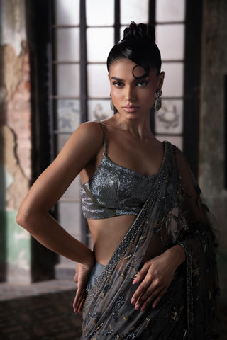 Gray oraan embroidered saree set