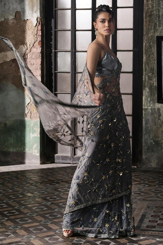 Gray oraan embroidered saree set