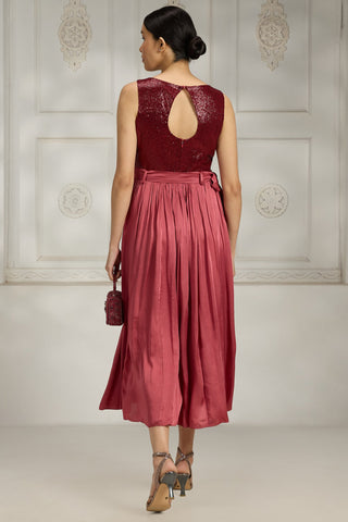 Maroon sequin embellished dress