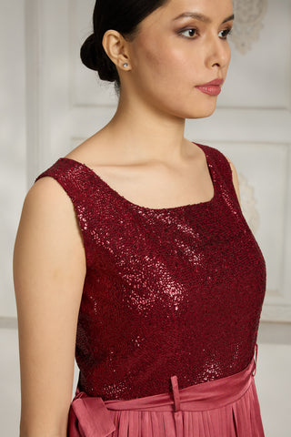 Maroon sequin embellished dress