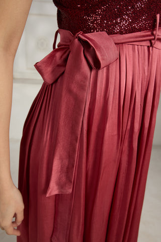 Maroon sequin embellished dress