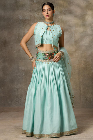 Blue jacket style top and skirt set