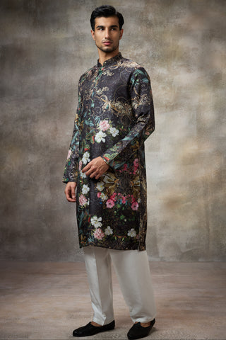 Black floral printed kurta set