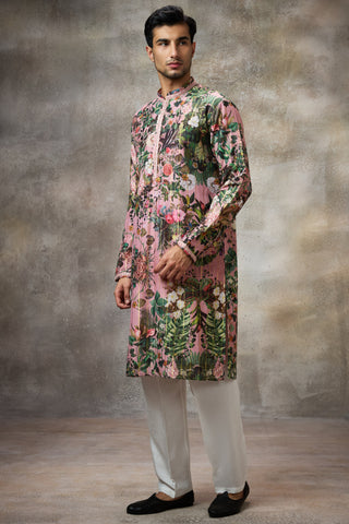 Pink floral print kurta set