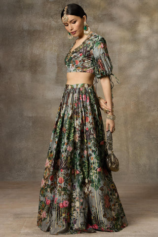 Blue botanical print skirt and top set