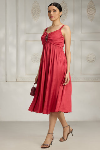 Red embellished dress