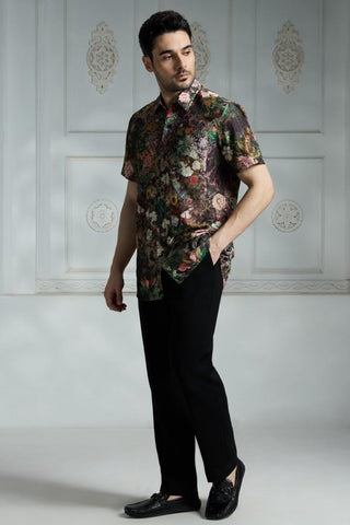 Black signature floral printed shirt