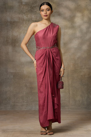Pink one shoulder drapped gown