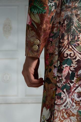 Orange printed sherwani set