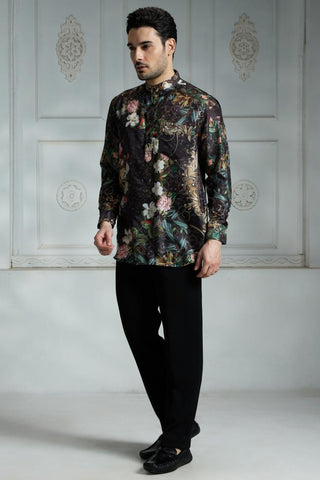 Black silk printed shirt