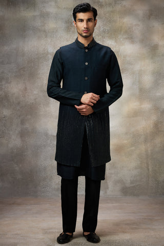 Black embellished koti with kurta set