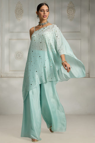 Blue one shoulder cape set