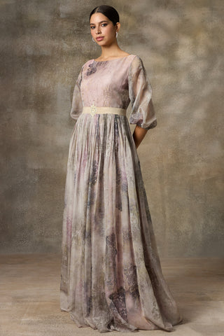 Ivory botanical printed gown