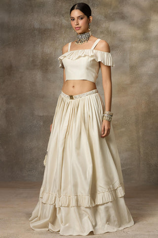 Ivory ruffled top and skirt set