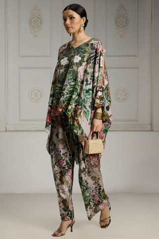 Beige botanical printed tunic set