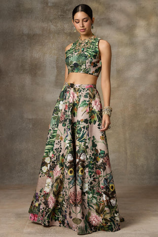 Beige botanical print skirt and top