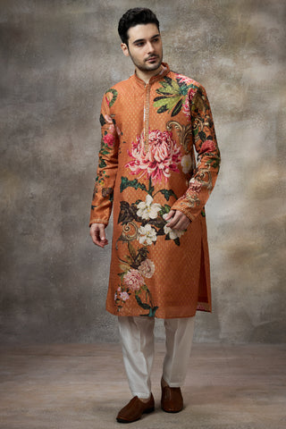 Orange printed kurta set