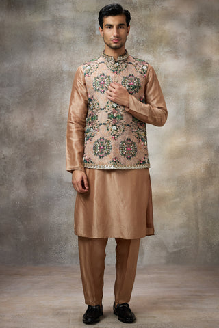 Orange signature floral koti with kurta set