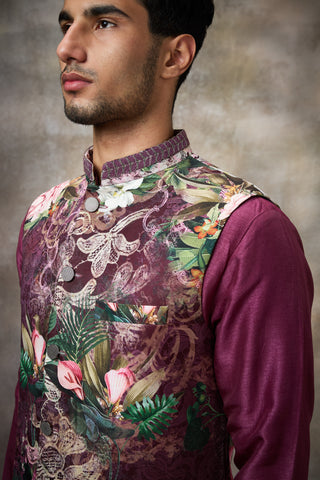 Maroon signature koti with kurta set