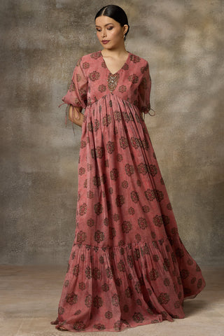 Pink floral printed gown