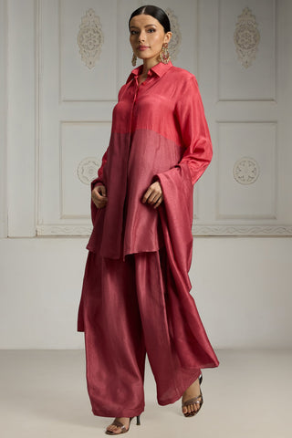 Pink color blocked tunic set