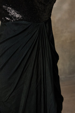 Black drapped gown